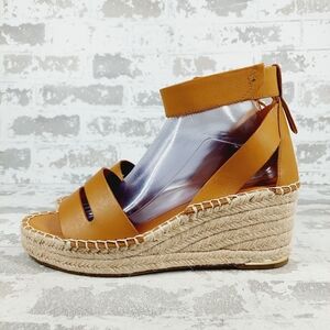 New Franco Sarto Callia Tan Leather Espadrille Wedge Sandal i12